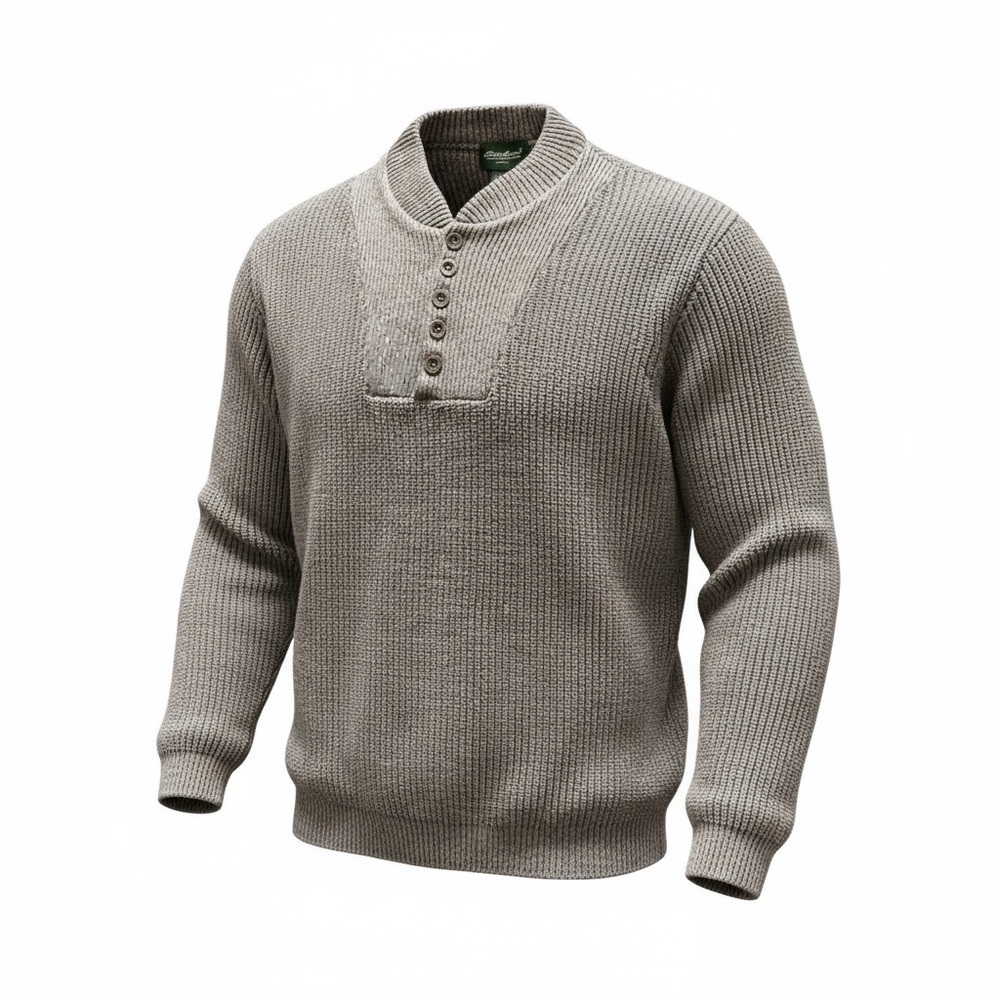 Eddie Bauer Brown 1/4 Button Knit Heavy Sweater Mens Size Small Cotton Blend USA